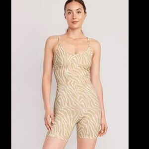 Old Navy Active Powerchill Beige Zebra Print Racerback Bodysuit Romper